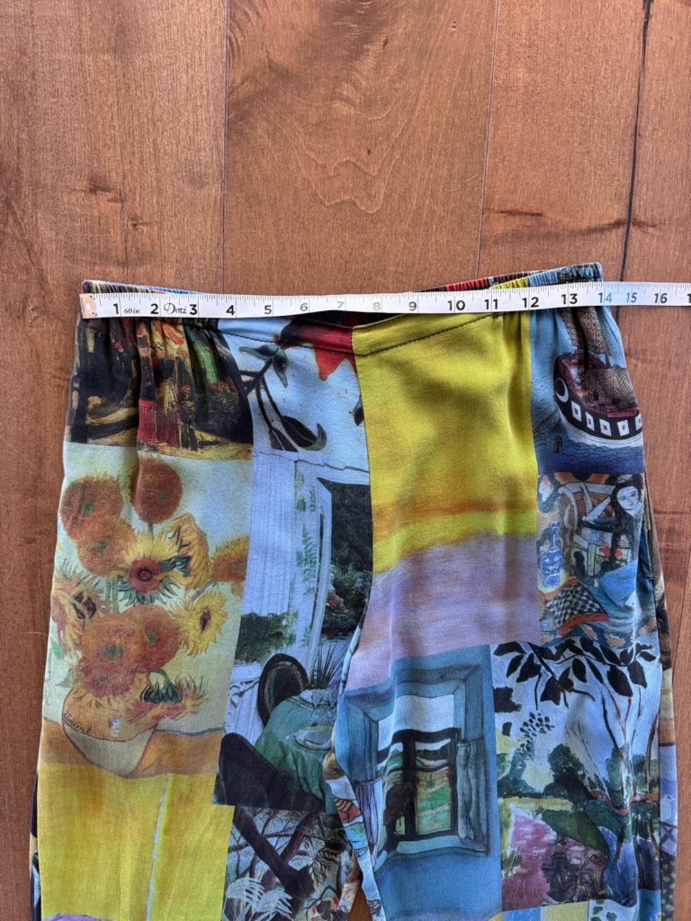 URU 100% Silk Art Print Pants Elastic Waist Pockets Made USA NWOT No Size Tag - Picture 5 of 12